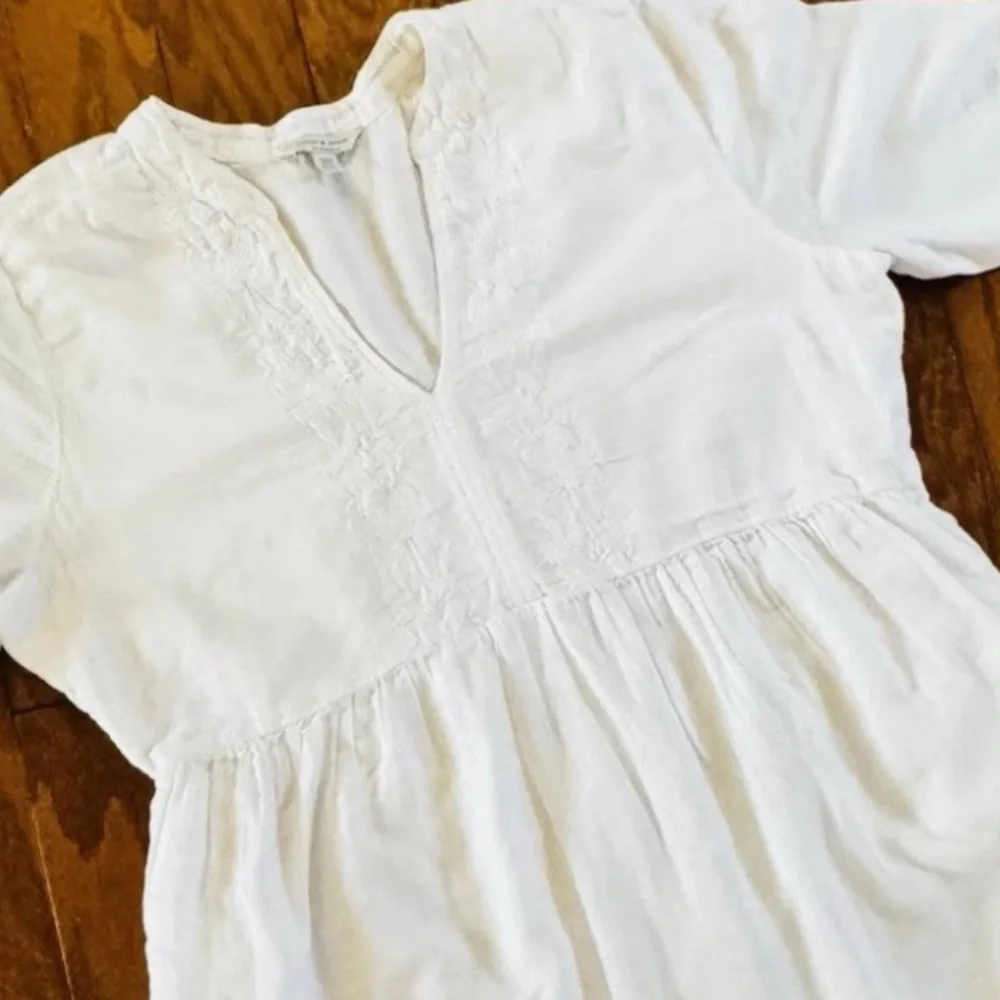 Lucky Brand White Boho Embroidered Babydoll Dress Ruffle Hem Women’s M - Picture 4 of 11